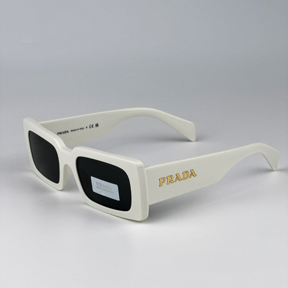 Prada PR A07S 1425S0 Sunglasses Talc White Dark Grey Rectangle Unisex - Picture 7 of 10
